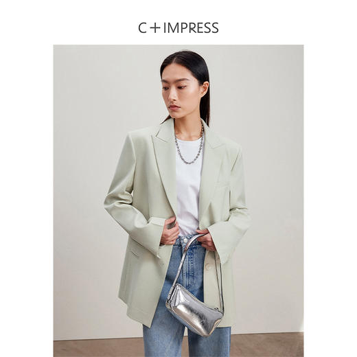 西嘉C+IMPRESS/西嘉静奢风西装外套女薄荷绿精纺羊毛设计感活页袖西服WT2401049 商品图0