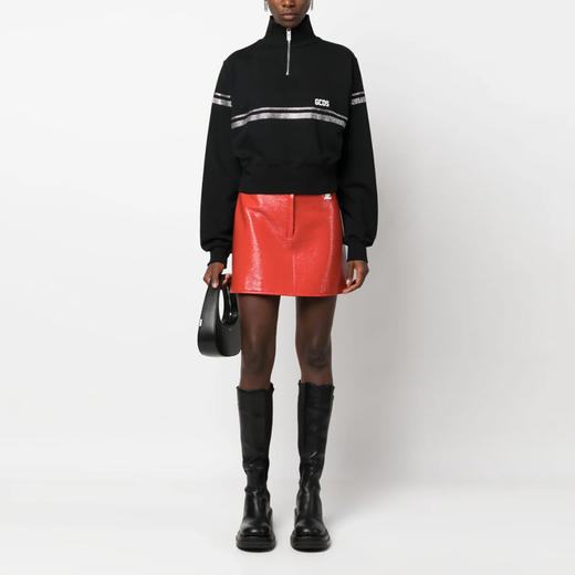 GCDS 女士亮片徽标贴花外套卫衣 黑色 A1OW1904JD099 商品图3