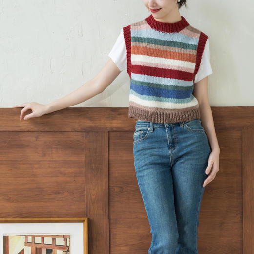 苏苏姐家复古条纹马甲手工DIY彩虹毛衣钩针羊毛毛线自制材料包 商品图3