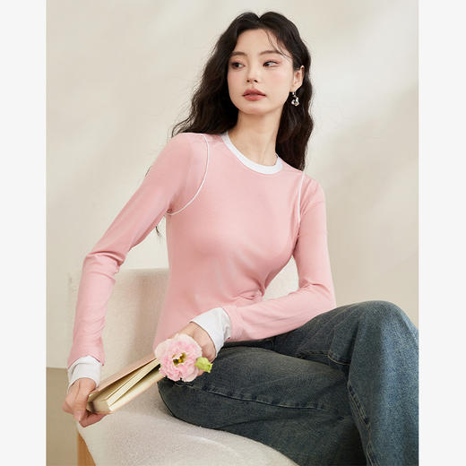 假两件拼色长袖T恤单穿内搭春季新款经典百搭修身打底衫V0640587 商品图2