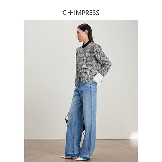 西嘉C+IMPRESS/西嘉新中式千金小香风外套女短款弧形门襟立领拼接格纹WT2401037 商品图2