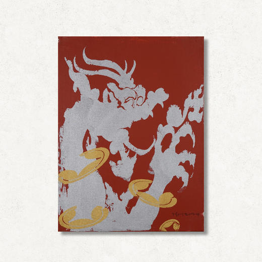 SHM184 孙洪敏《祥龙》40*40CM 布面油画 手绘原作  已装框（白色木制）艺术家本人特供 仅有1张现货顺丰包邮 商品图0