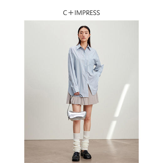 西嘉C+IMPRESS/西嘉Clean fit风铜氨丝色织条纹衬衫女多穿法早春上衣CS2401019 商品图2
