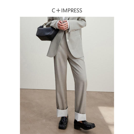 西嘉C+IMPRESS/西嘉羊毛格雷知识分子风灰色西装外套女翻折边九分裤子WT2401054 商品图3