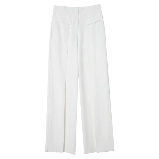 西嘉C+IMPRESS/西嘉高腰白色休闲裤女士抗皱垂感时髦口袋盖翻褶阔腿裤KZ2401047 商品图4