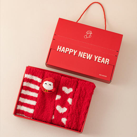 【新年珊瑚绒袜子女】冬季加厚保暖 本命年毛毛睡眠袜 圣诞新年红色礼盒 商品图6