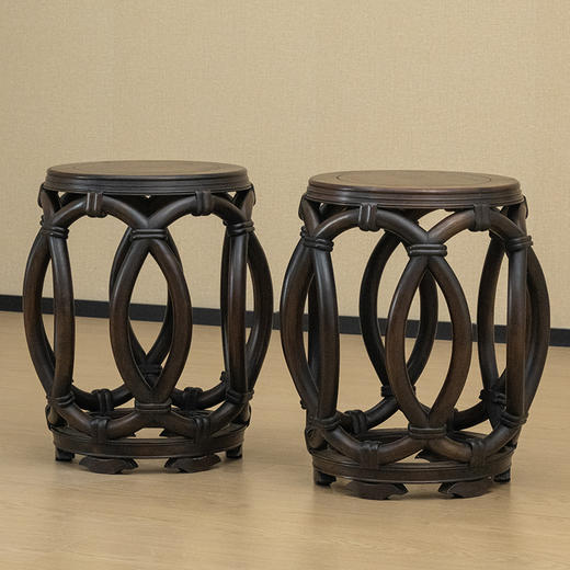 二十世纪 红木仿竹藤鼓凳（一对） 商品图4