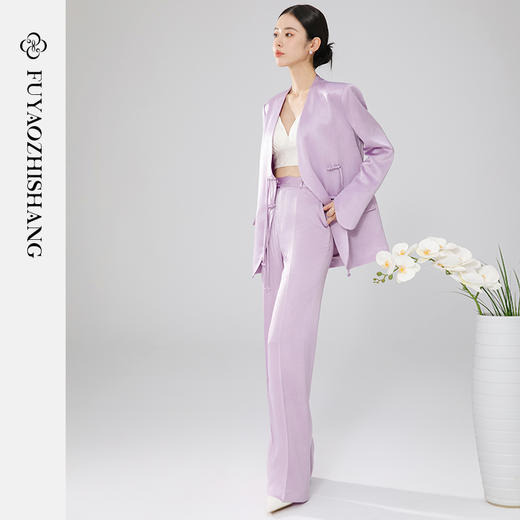 FUYAO扶摇 设计师款中国风优雅气质奶油紫西装盘扣新中式通勤西装 商品图4