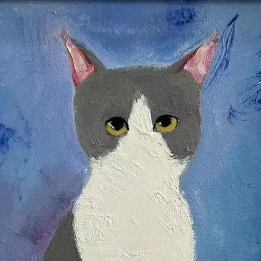 A18 孙洪敏《猫孩子》40*50CM 布面油画 手绘原作  已装框（白色木制）艺术家本人特供 仅有1张现货顺丰包邮 商品图1