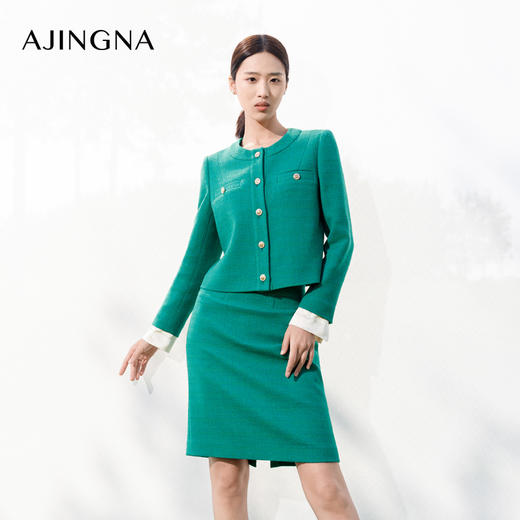 【商场同款】阿菁娜2024春夏新款圆领显瘦优雅小香风短外套A29C107055 商品图3