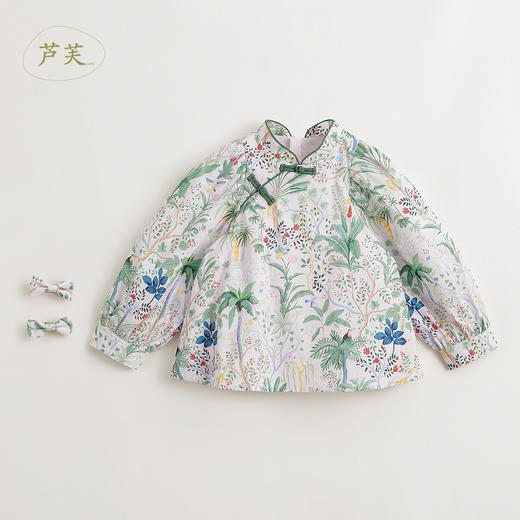 【马克珍妮 芦芙】女童纯棉南洋花园泡泡袖旗袍衬衫240167 商品图0