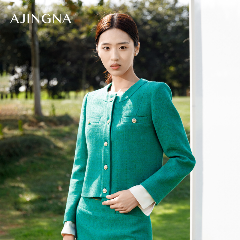 【踏青甄选价】阿菁娜春夏新款圆领显瘦优雅小香风短外套A29C107055