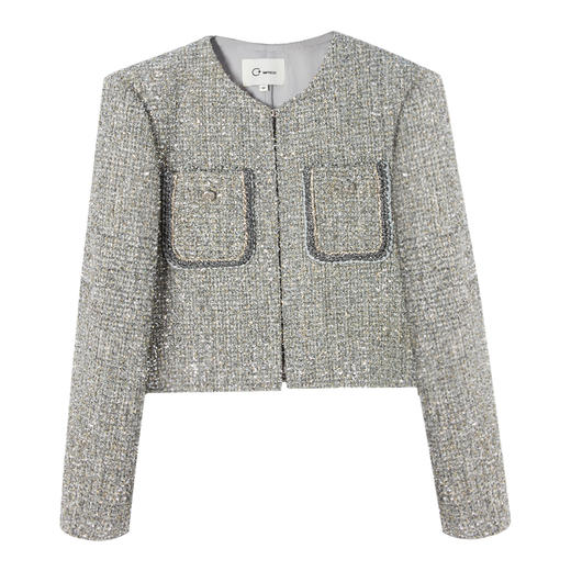 西嘉C+IMPRESS/西嘉高定亮片纱光泽感套装女织带小香风外套A字半身裙WT2401053 商品图4