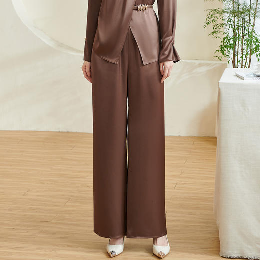 米思阳2026春季新款气质爽滑醋酸休闲裤宽松垂感直筒长裤女0518 商品图1