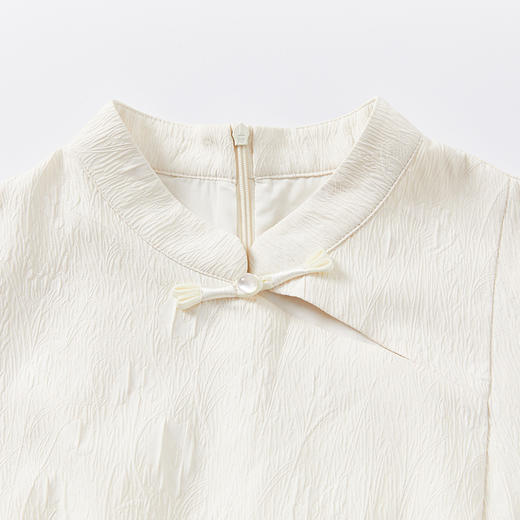 西遇新中式旗袍新款立领收腰A摆中长款杏色修身连衣裙D0032778 商品图5