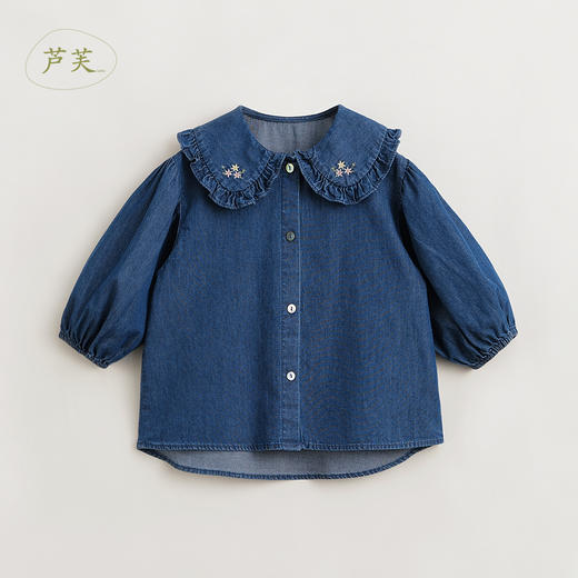 【马克珍妮芦芙】女童绣花娃娃领牛仔衬衫儿童上衣春装新款240171 商品图0