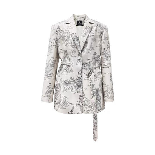 白色洛神赋手绘印花中性西装外套 商品图0