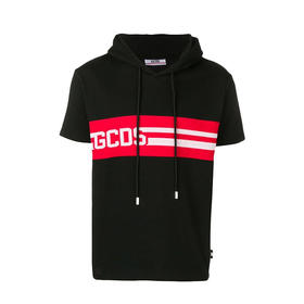 GCDS 男士棉质徽标印花连帽短袖卫衣 黑色 ACC94M020072 BLACK