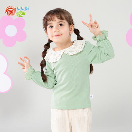 贝贝怡童装女宝宝长袖T恤春装洋气娃娃领上衣打底衫季女小童衣服ZB1DS034 商品图5