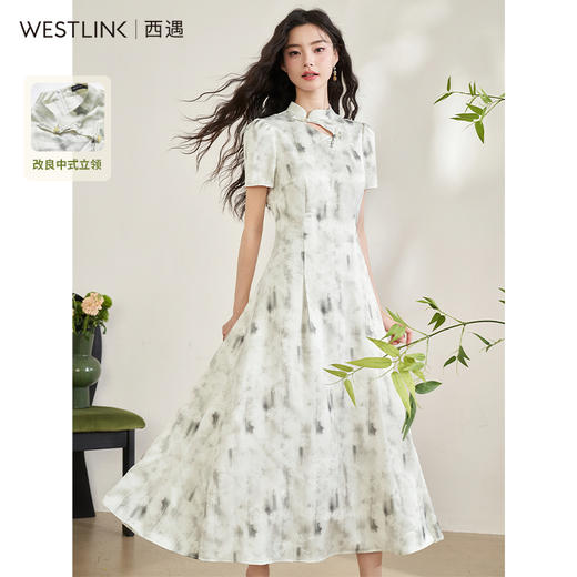 新中式国风连衣裙年新款古典中式水墨印花改良旗袍V0440142/V0050563 商品图0