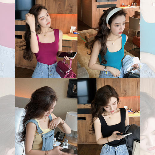 <曾小咸推荐> 网红针织小吊带背心黑色无袖t恤内搭打底 商品图0