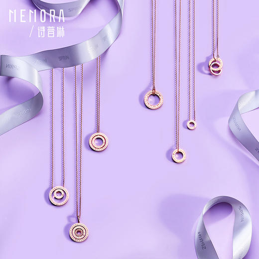 时光印记系列玫瑰18K金镶钻石套链三圆环项链DN109104、DN0232 商品图9