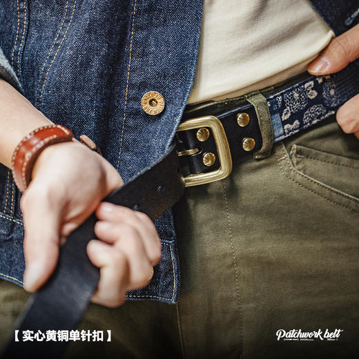 工装优选古布印花百家布植鞣皮带boro风头层牛皮针扣复古腰带男士 商品图3