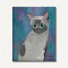 A07 孙洪敏《猫孩子》40*50CM 布面油画 手绘原作  已装框（白色木制）艺术家本人特供 仅有1张现货顺丰包邮