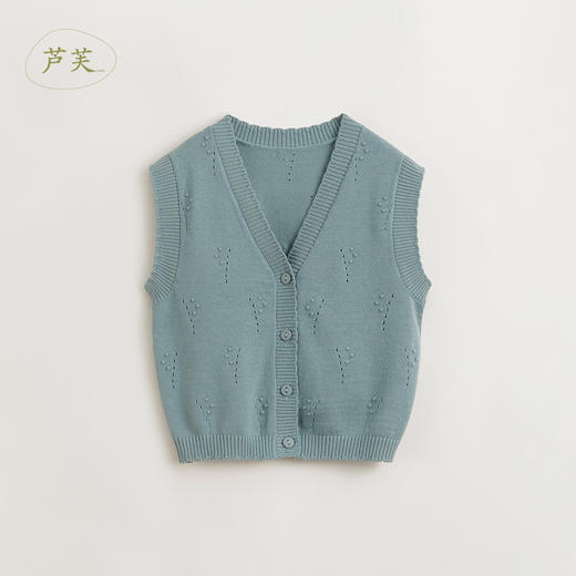 【马克珍妮 芦芙】女童法式铃兰镂空V领无袖针织马甲240315 商品图2