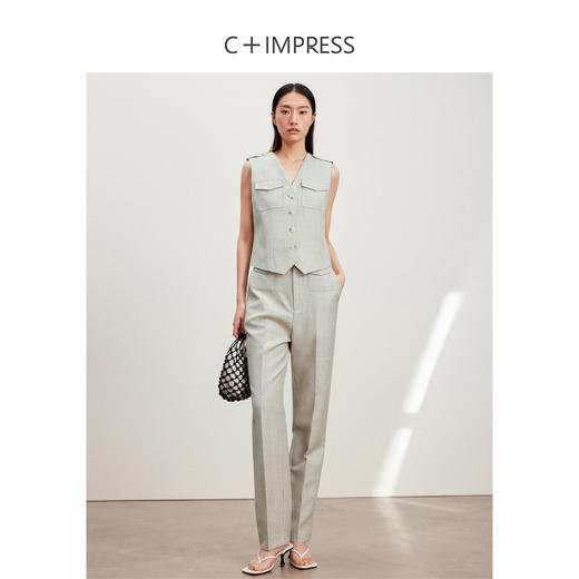 【清仓】西嘉C+IMPRESS西嘉知识分子风亚麻羊毛V领背心马甲九分小脚西裤套装女MJ2401044 商品图2