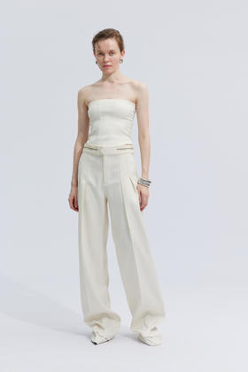 光泽感腰头双褶裤