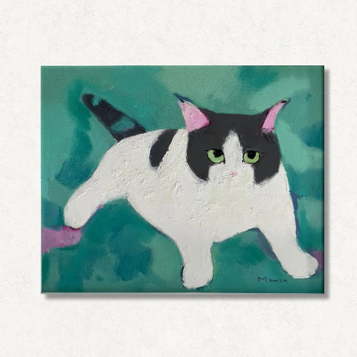 A15 孙洪敏《猫孩子》40*50CM 布面油画 手绘原作  已装框（白色木制）艺术家本人特供 仅有1张现货顺丰包邮 商品图0
