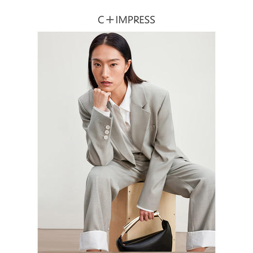 西嘉C+IMPRESS/西嘉羊毛格雷知识分子风灰色西装外套女翻折边九分裤子WT2401054 商品图1