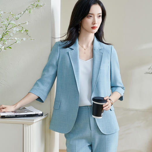 剩S/L/M 米思阳2026春季新款时尚通勤短款西装气质七分袖休闲外套修身0247 商品图1