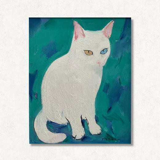 A10 孙洪敏《猫孩子》40*50CM 布面油画 手绘原作  已装框（白色木制）艺术家本人特供 仅有1张现货顺丰包邮 商品图0