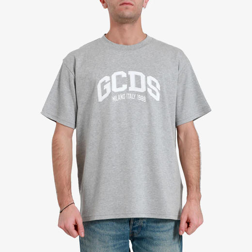 GCDS 男士棉质字母徽标印花圆领短袖T恤 灰色 A1OM2304JB991 商品图1
