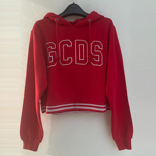 GCDS 女士字母徽标棉质长袖连帽卫衣 红色 AW020029 ROSSO 商品图0