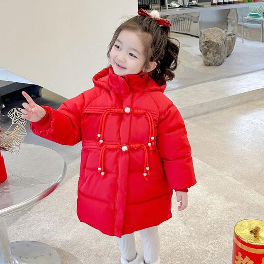 女童国风盘扣年服棉衣冬装洋气外套宝宝中长款大衣儿童童装潮 商品图0