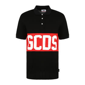 GCDS 男士字母徽标印花棉质短袖polo衫 黑色 ACC94U020078 BLACK