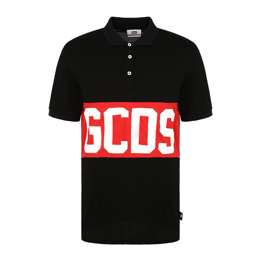 GCDS 男士字母徽标印花棉质短袖polo衫 黑色 ACC94U020078 BLACK 商品图0