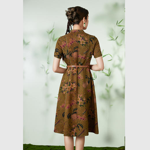 【东兰梨花图】【香云纱】乔万尼19mm珍珠缎100%桑蚕丝旗袍连衣裙EM2E722 商品图3