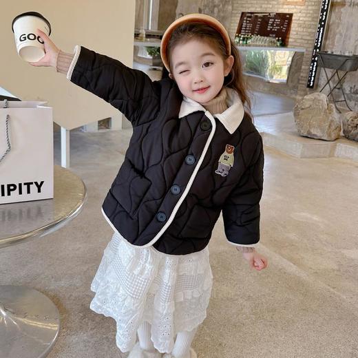 女童小熊绗线棉服冬装洋气外套宝宝短款大衣儿童保暖棉袄童装 商品图0