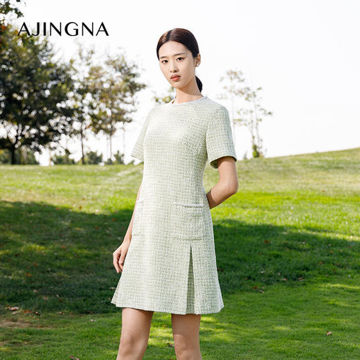 【商场同款】阿菁娜2024春夏新款圆领直筒宽松显瘦小香风连衣裙A29C112016 商品图4