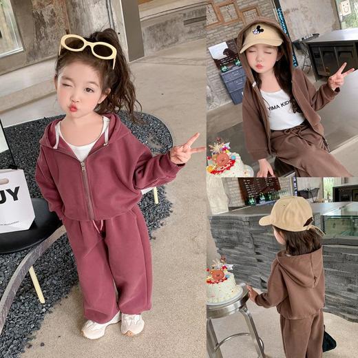 女童连帽卫衣套装2024春季新款韩版校园阔腿裤两件套一件代发童装 商品图2