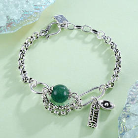 子佩集S925银串珠复古手链【TSB0001-25】绿水晶手链算盘元宝2402
