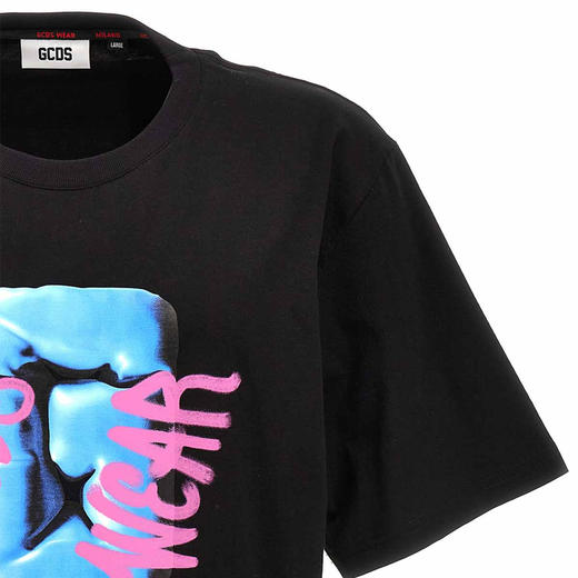 GCDS 男士涂鸦徽标印花棉质圆领短袖T恤 黑色 FW23M13067202 商品图2