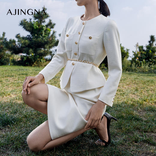 【商场同款】阿菁娜2024春夏新款假两件收腰小香风连衣裙A29C112030 商品图2