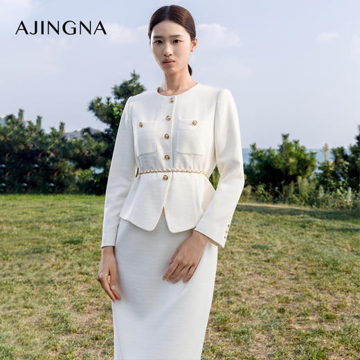 【商场同款】阿菁娜2024春夏新款假两件收腰小香风连衣裙A29C112030 商品图4