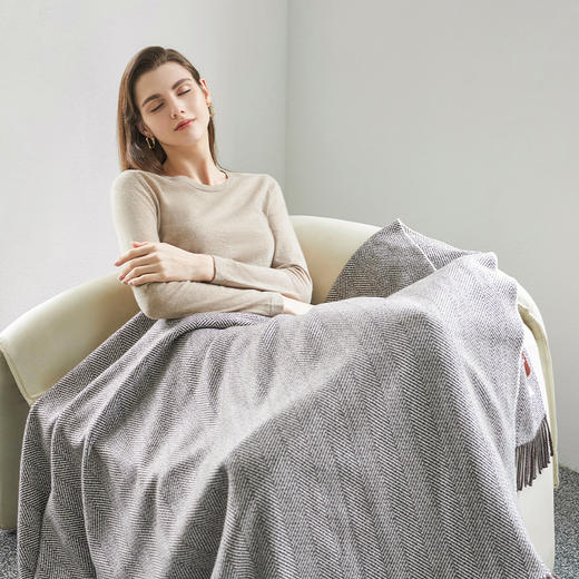 【纯羊绒人字纹羊绒毯】羊绒世家100%山羊绒羊绒毯舒适保暖空调保温毯子 商品图4