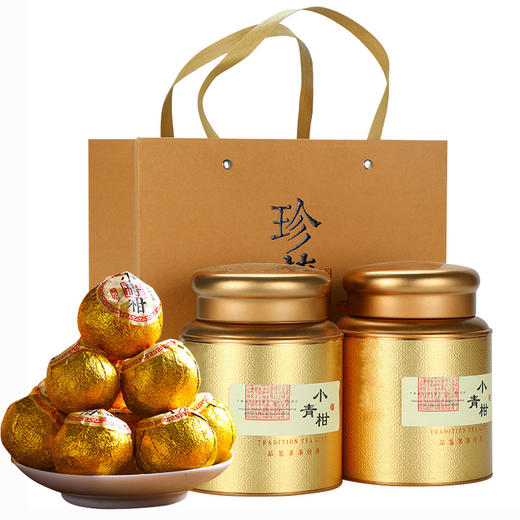 【觅食严选！新会小青柑茶叶金罐礼袋装】生晒八年宫廷普洱熟茶陈皮柑橘普茶罐装250g礼盒装 商品图3